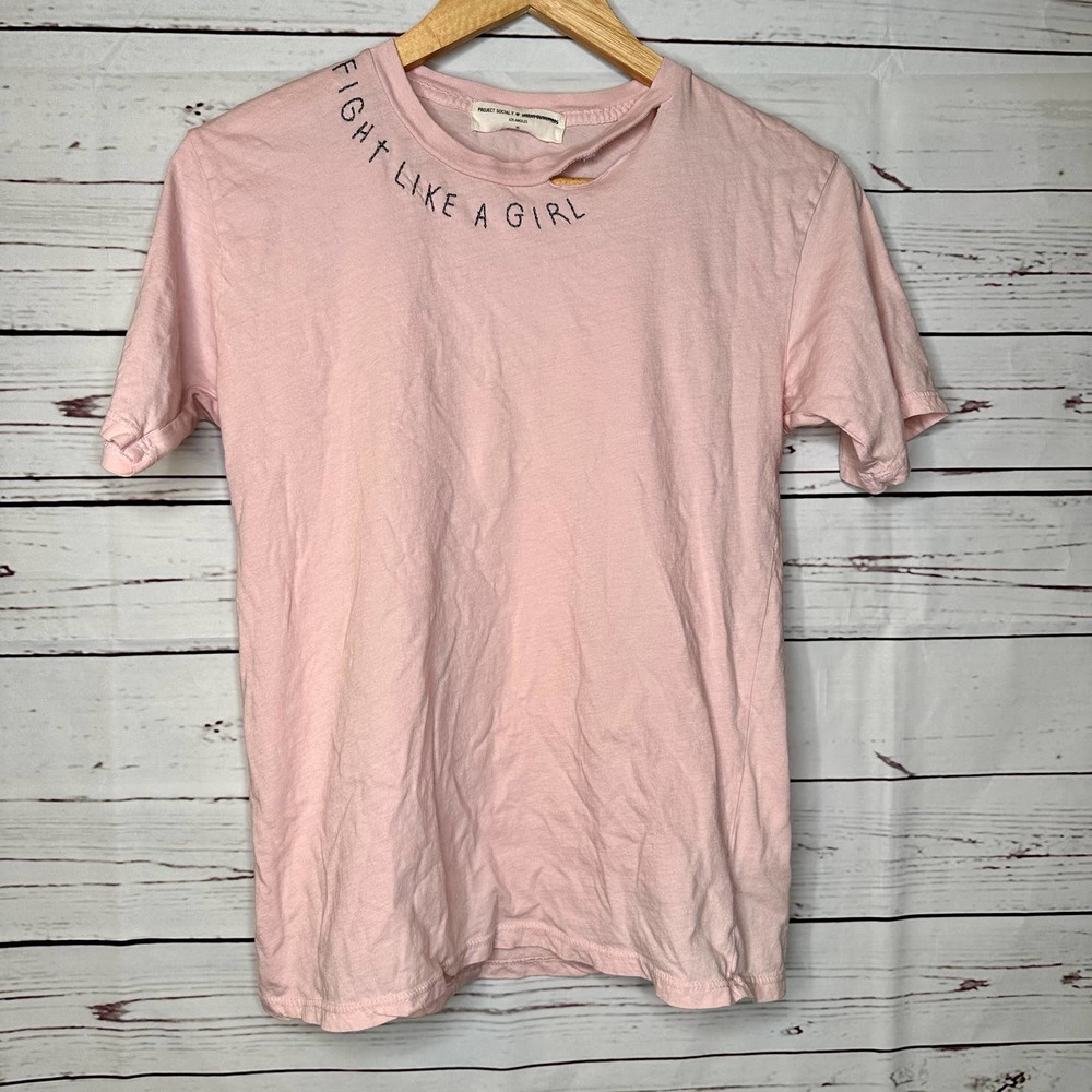 Project Social Tee x Urban Outfitters Fight Like a Girl Pink Embroidered T Shirt